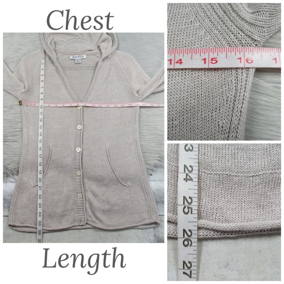 TOMMY BAHAMA Gray Lea Hooded Knit Linen Cardigan Button V-Neck Sweater Size XS - Picture 11 of 14